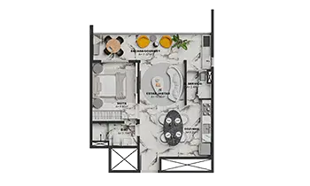 APARTAMENTOS 46m² (1 suíte) - Sugestão de decoração Beth Gaby