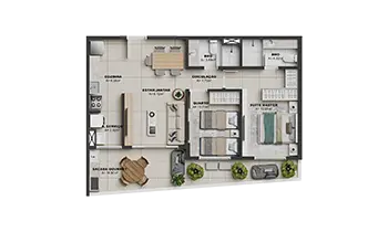 APARTAMENTOS 72m² - 2 quartos (1 suíte) - Planta tipo